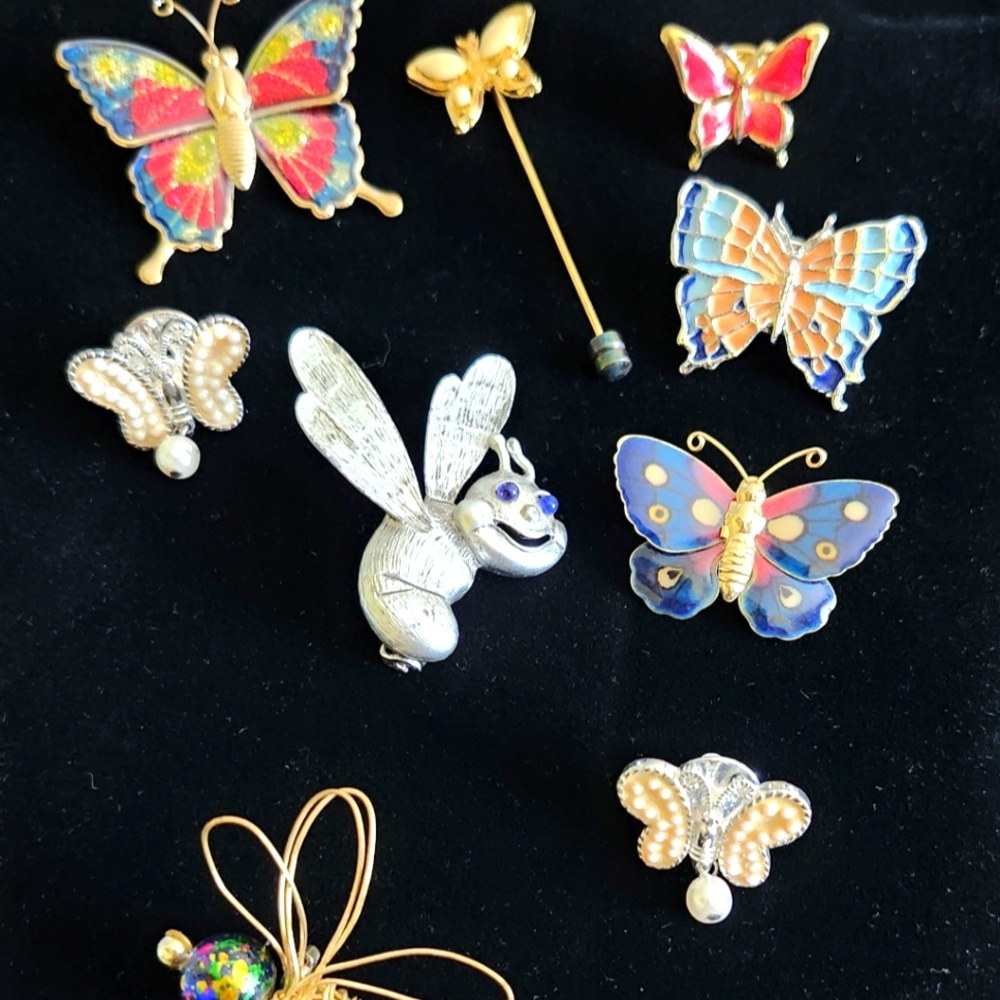 Vintage Butterfly Insect Bug Brooch Pin Lot Rhinestones Enamel 9